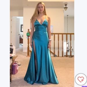 Custom made prom hoco blue dress gown